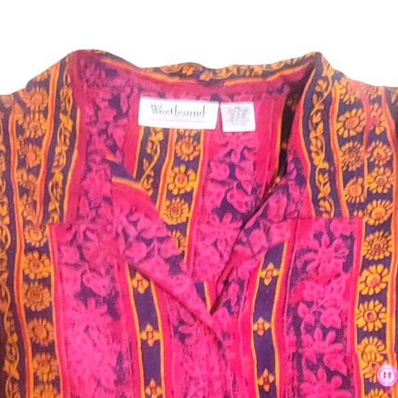 Vintage 90s Westbound Womens XL Button-Up Shirt Bright Pink Orange Rayon Stripe - Picture 9 of 16